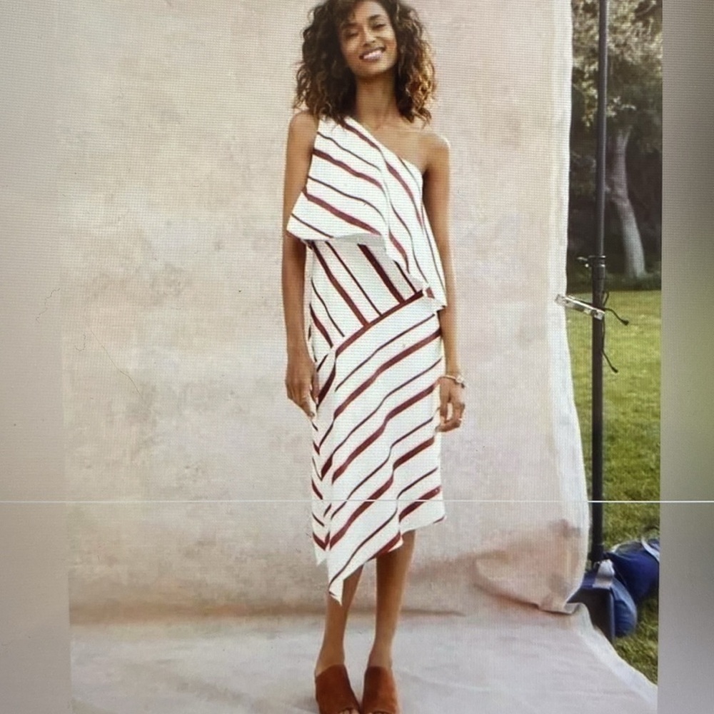 Banana Republic One Shoulder Assymetrical Dress womens 8 Lined Lagenlook Spring